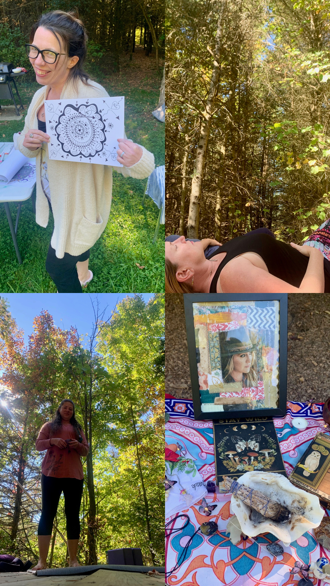 Retreat moments — mandala art, forest meditation, and sacred altar