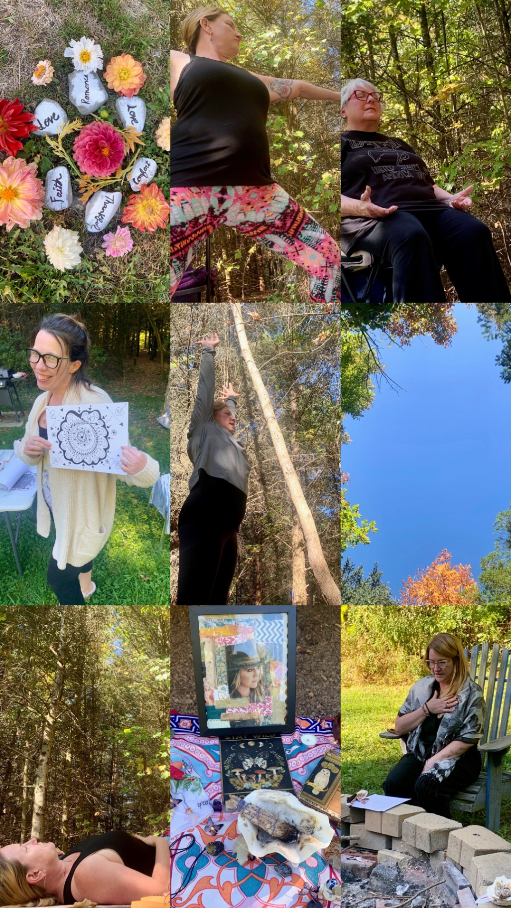 Flower mandala, yoga, art journaling, and quiet reflection